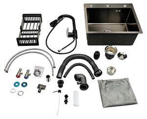 Lavello da cucina in acciaio inossidabile, completo di rubinetto e accessori, colore nero