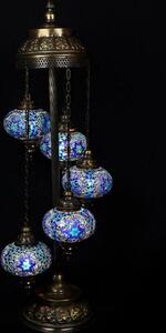 Lampada da terra Turkse con 5 sfere - Lampada pasquale realizzata a mano in vetro mosaico blu - altezza 120 cm