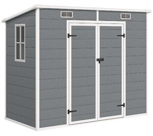 Outsunny Casetta da Giardino in Resina con Pavimento, 2 Porte con Blocco, Finestra, 2.4 x 1.3 m, Grigio | Aosom Italy