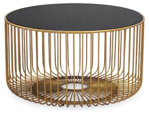 Tavolino da salotto WOHNLING, vetro e metallo, 60 cm, dorato, rotondo, design moderno. Include un cesto in filo metallico. Ideale come tavolino da divano, tavolino da lounge o tavolino ausiliario. Realizzato a mano