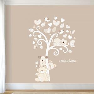 Alberi Albero dei Cuccioli Bianco Beige - Adesivi Murali per Bambini