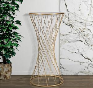 Tavolinetto rotondo in metallo dorato, piano in vetro temperato TOWER dimensioni � 50x h100 cm linee geometriche piano a specchio