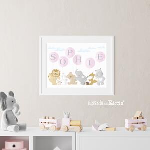 Tutte le decorazioni murali Quadro cameretta Palloncini con nome Rosa - Adesivi Murali per Bambini