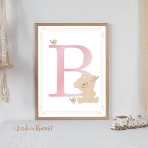 Tutte le decorazioni murali Quadro cameretta Iniziale nome con Orsetto Rosa - Adesivi Murali per Bambini