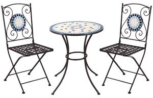 Outsunny Mobili da Giardino Set 3 Pezzi con 2 Sedie Pieghevoli e 1 Tavolino Rotondo a Mosaico, in Metallo e Ceramica, Multicolore
