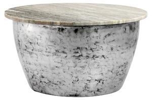 Tavolino da salotto WOHNLING in metallo con piano in marmo bianco, diametro 60 cm. Tavolino rotondo per il soggiorno, robusto, ideale come tavolino da divano o tavolino ausiliario. Fatto a mano, finitura argento