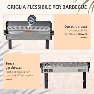 Outsunny Barbecue a Carbone con Griglia a 3 Livelli, Girarrosto e Mensole Pieghevoli, 118x32x90 cm, Nero