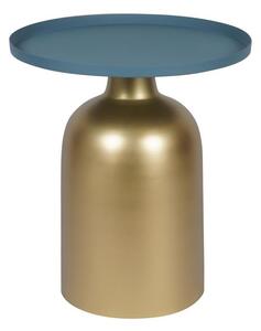 Tavolino da caffè design tondo in metallo dorato e ripiano blu petrolio opaco RAMSES