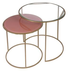 Tavolini caffè estraibili in vetro colore rosa e metallo dorato (set di 2) JANE