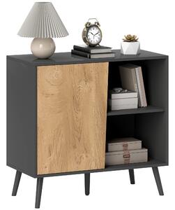 Credenza Moderna Mobile Basso 80x39x76 cm con Armadietto e Vani a Giorno in Legno Grigio Scuro