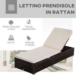 Lettino Prendisole 195x68x30 Cm In Rattan Marrone