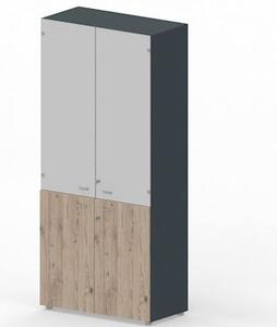 Libreria alta ante legno/vetro ARTEXPORT RAW 90x46x200H cm struttura a