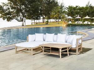 Salotto da giardino in Teak: 1 divano angolare e 1 tavolino Naturale chiaro e Bianco - TULUM di MYLIA