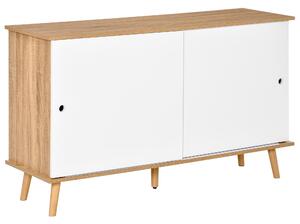 HOMCOM Mobile Cucina Credenza Moderna con Mensole Regolabili e Ante Scorrevoli in MDF, 130x40x74.5cm, Colore Legno e Bianco|Aosom