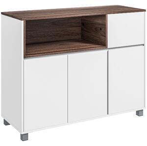 HOMCOM Credenza Moderna da Cucina in Legno con Armadietti, Cassetto e Vano Aperto, 105x39x83cm, Bianco|Aosom