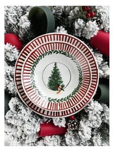 Servizio Piatti 18 Pezzi Rosso Natale in Ceramica Made in Italy -