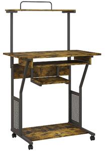 HOMCOM Scrivania per computer su ruote con ripiani e piano tastiera, 80x50x130 cm, marrone | Aosom Italy