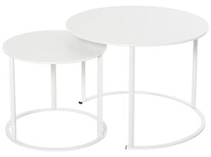 Set 2 Tavoli Da Giardino Sovrapponibili Ø70 Cm E Ø50 Cm In Ferro Bianco