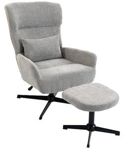 HOMCOM Poltrona lounge girevole 360° con pouf e altezza regolabile, bianco crema | Aosom Italy