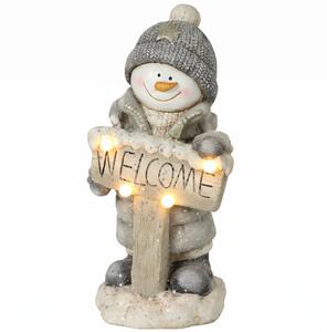 HOMCOM Pupazzo di neve natalizio illuminato con LED, timer e insegna Welcome | Aosom Italy