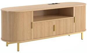 HOMCOM Mobile TV 140 cm con 2 prese, 2 ante battenti e 2 ante scorrevoli, rovere | Aosom Italy