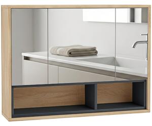 HOMCOM Mobile bagno da parete con specchio, 3 ante e 8 scomparti, rovere | Aosom Italy