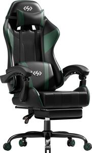 Sedia da gaming ergonomica, nera e verde, con molle insacchettate e poggiapiedi