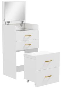 HOMCOM Postazione Trucco 3 in 1 con Specchio a Ribalta, Sgabello a Scomparsa, 3 Cassetti, Piano in Vetro, Bianco | Aosom Italy