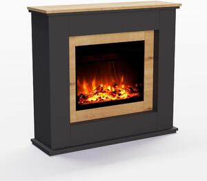 Camino elettrico a pavimento, freestanding, finitura effetto legno nero, 1500 Watt, con effetto fiamme