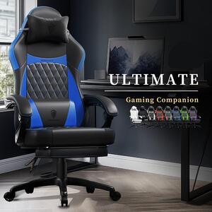 Sedia da gaming - Sedia per videogiochi - Sedia da ufficio - Sedia da corsa - Colore nero e blu - Struttura in acciaio inossidabile