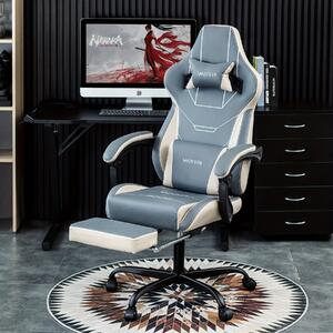 Sedia da gaming, sedia da ufficio, sedia per videogiochi, ergonomica, regolabile, con poggiapiedi, colore azzurro chiaro