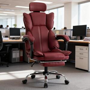 Sedia da gioco ergonomica con poggiapiedi e supporto lombare, in ecopelle color kaki e bianco