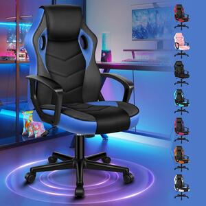 Sedia da gaming, sedia da corsa per PC, sedia girevole ergonomica per ufficio con ruote, realizzata in ecopelle e tessuto, colore blu