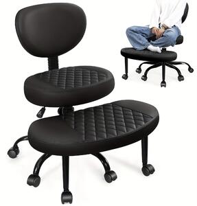 Sedia per inginocchiarsi - Sedia ergonomica per inginocchiarsi - Sedia per la meditazione - Sedia da scrivania - Sedia per lo yoga - Ecopelle nera