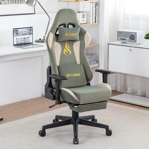 Sedia da gaming – Sedia da ufficio ergonomica, disponibile in verde e beige, rivestita in ecopelle, con poggiapiedi e struttura in metallo