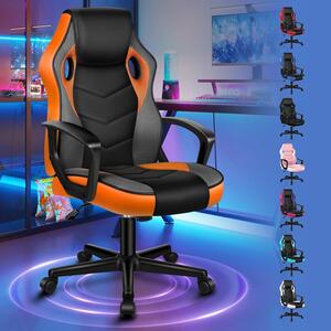 Sedia da gaming, sedia da corsa per PC, sedia girevole ergonomica per ufficio con ruote, realizzata in ecopelle e tessuto, colore arancione, adatta per uso domestico