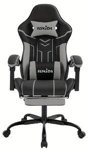 Sedia da gaming – Sedia da gioco ergonomica con poggiapiedi e schienale regolabile – Nera e grigia