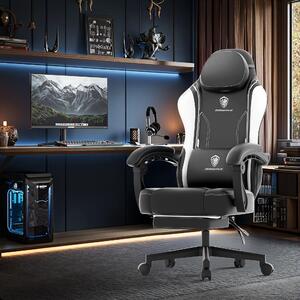 Sedia da gaming - Sedia da ufficio - Sedia per videogiochi - Poltrona reclinabile - Sedia ergonomica - Nero e bianco - Con poggiapiedi