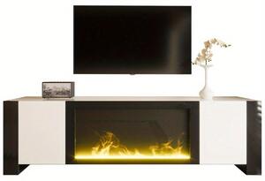 Mobile TV con camino elettrico – 165 cm – Bianco e nero lucido – Portata massima: 60 kg