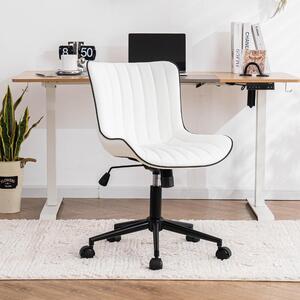 Sedia da ufficio, ergonomica, regolabile in altezza, con rivestimento in ecopelle e ruote, girevole, con funzione di inclinazione, ideale come sedia da computer, capacità di carico fino a 136 kg, colore bianco
