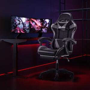 Sedia da gaming nera/grigia, sedia ergonomica da ufficio con schienale reclinabile e sistema di alzata a gas