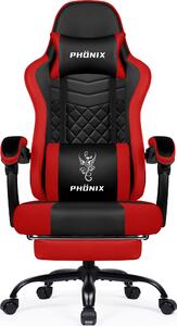 Sedia da gaming, schienale e poggiapiedi regolabili ergonomicamente, imbottitura in memory foam, rivestimento in ecopelle, colore rosso
