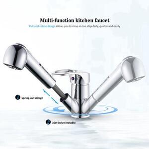 Rubinetto da cucina cromato con bocchetta estraibile, girevole a 360 gradi, miscelatore in ottone