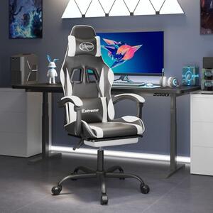 Sedia da gaming ergonomica con poggiapiedi – Ecopelle nera e bianca – Schienale regolabile