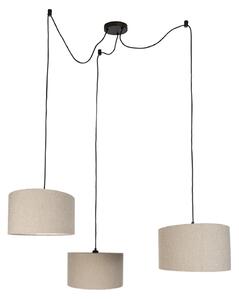 Lampada a sospensione nera con tessuto teddy beige 35cm 3 luci - Cava