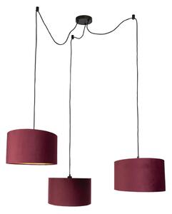 Lampada a sospensione nera con paralume rosso e interno dorato 35cm 3 luci - Cava