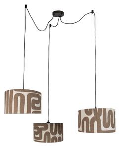 Lampada a sospensione nera con paralume beige marrone 35cm 3 luci - Cava