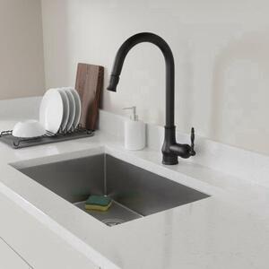 Rubinetto da cucina girevole, con bocchetta argentata e tubo flessibile allungabile, per acqua calda e fredda, in acciaio inossidabile