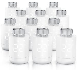 Set di 12 termostati per radiatori WLAN, marca Brandson, con controllo tramite app, programmazione settimanale, display LED, manopola rotativa, rilevamento finestra aperta, protezione antigelo, termostato per riscaldamento, colore bianco