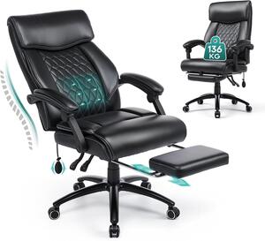 Sedia da ufficio ergonomica con poggiapiedi, braccioli imbottiti reclinabili e regolazione dell'inclinazione, ideale per l'uso in un ufficio domestico, colore nero